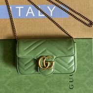 Gucci Super Mini Marmont Flap Shoulder Bag In Matelasse Leather 476433 Olive