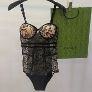 Gucci Swimsuit with Floral Embroidery Women Lace Black