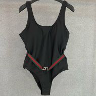 Gucci Swimsuit with GG Web Stripe Belt Women Nylon and Lycra Black